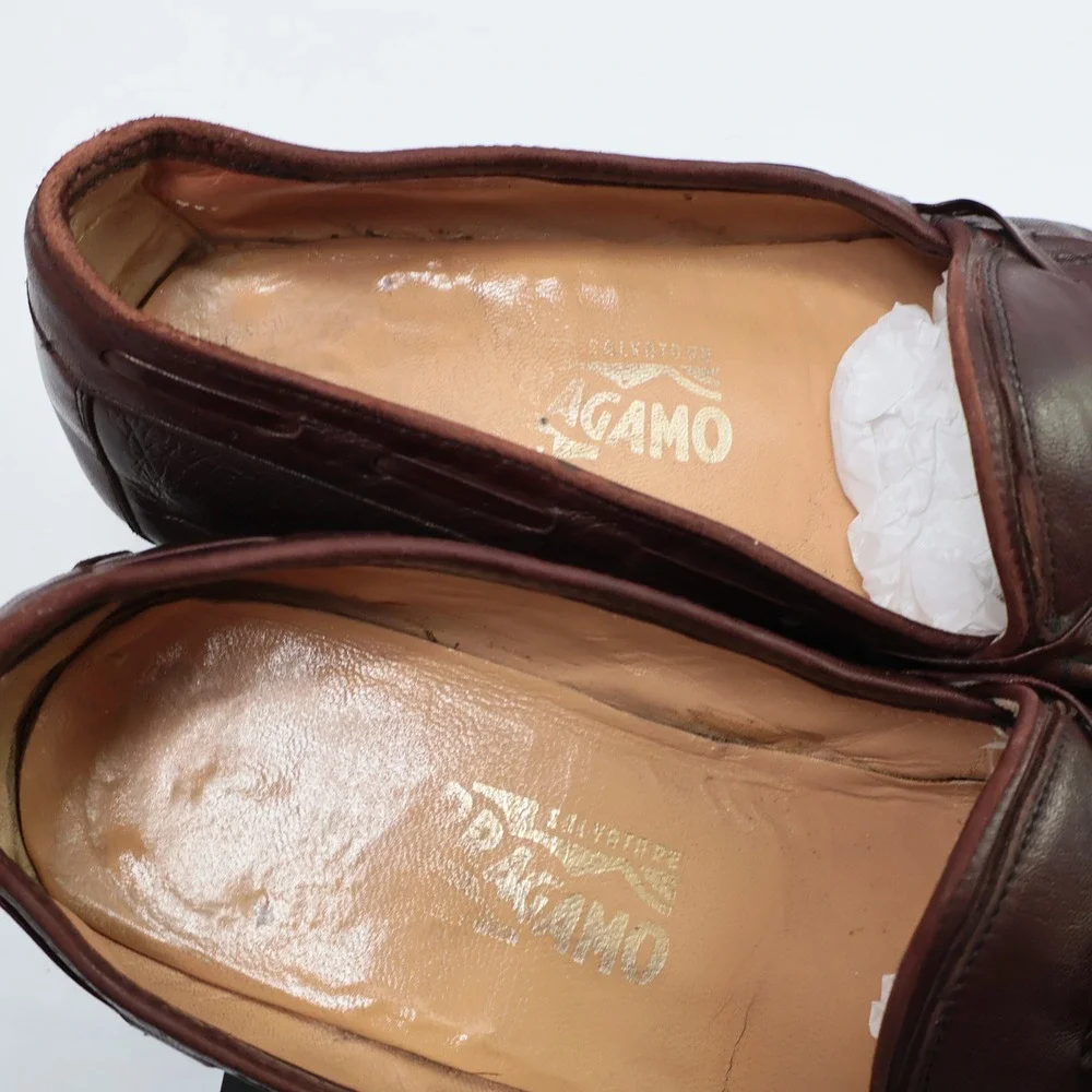 Salvatore Ferragamo Brown Leather‎ Tassel Kiltie Loafers 2059 B 10.5 Mens Shoes